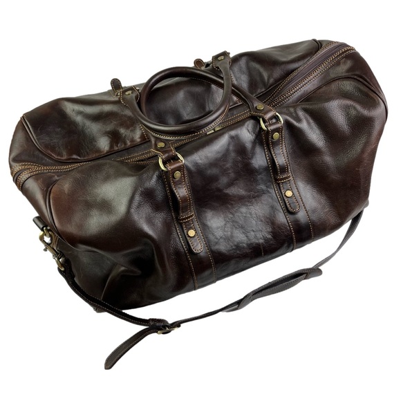 Manufactus Other - Manufactus Italy Augusto Large Leather Travel Weekender Duffel Bag Tobacco Brown
